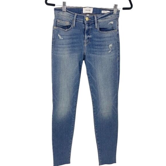 Frame Le Skinny De Jeanne Distressed raw Hemline Ankle Jeans [size 25] - Picture 3 of 13